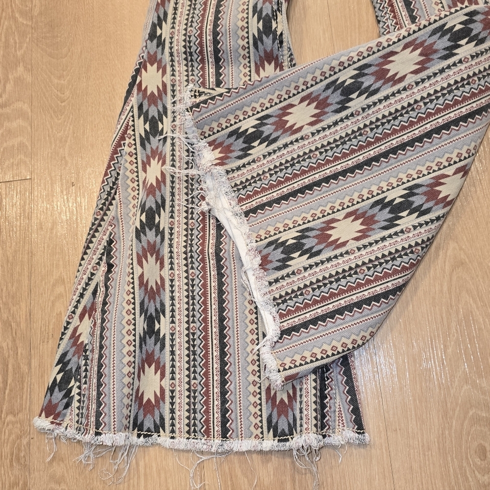 Rock & Roll Denim Girls Bargain Button Bell Bottom Southwestern Stripe Print 8 - Picture 3 of 10
